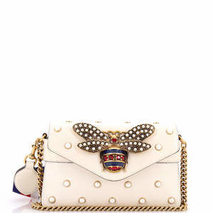 Gucci Mini Broadway Pearly Bee Shoulder Bag Embellished Leather